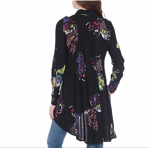 FREE PEOPLE Field of Butterflies Tunic Dress Top Black Multi Color Size Large - Picture 4 of 12
